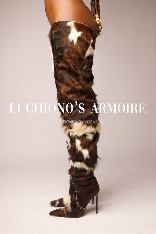 Holy Kow Cowhide Thigh High Boot