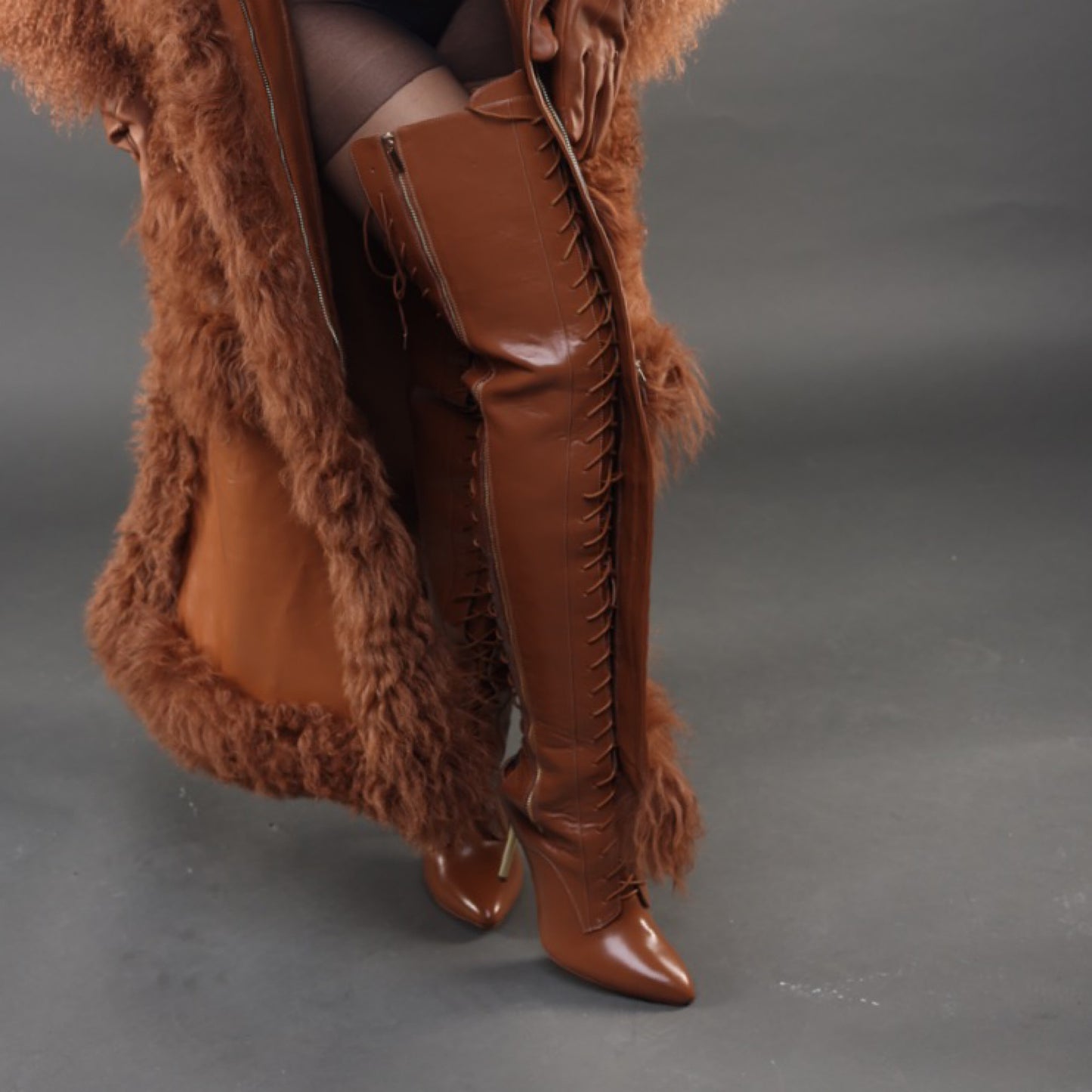 Cacao Peanut Butter Leather x Thigh-High Boot