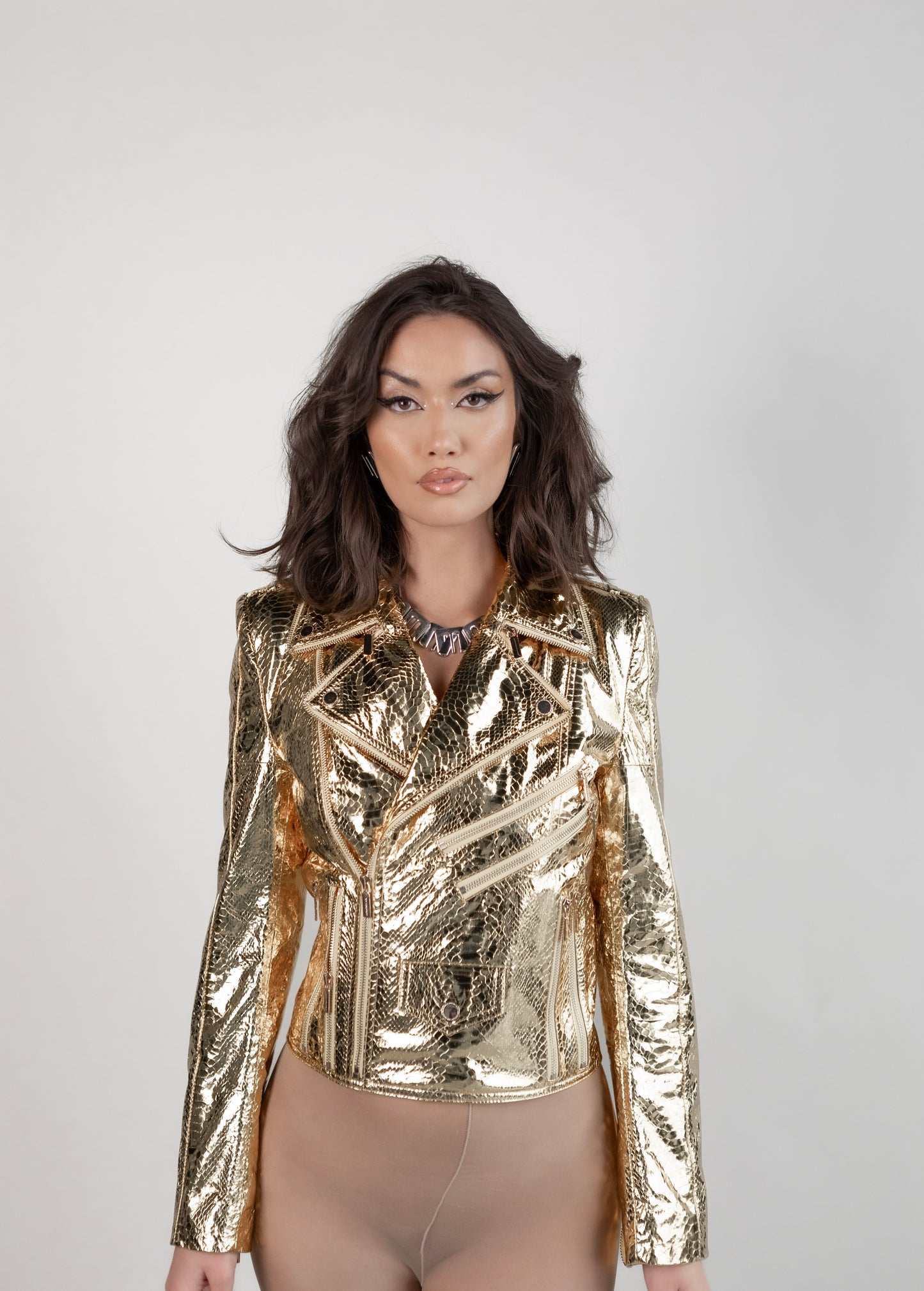 Lex Talio | White Gold Biker Jacket