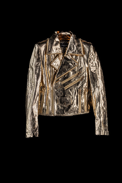 Lex Talio | White Gold Biker Jacket