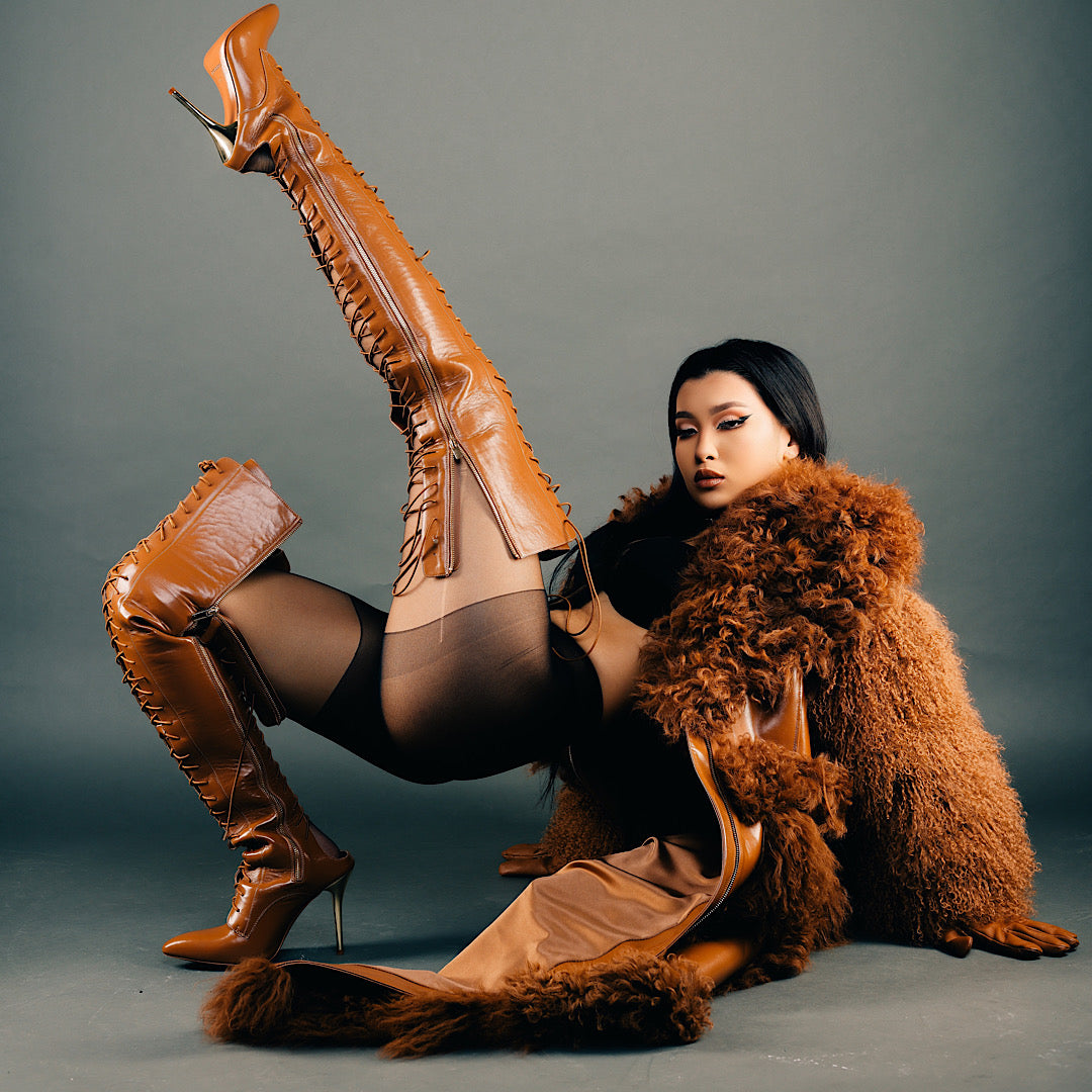 Cacao Peanut Butter Leather x Thigh-High Boot