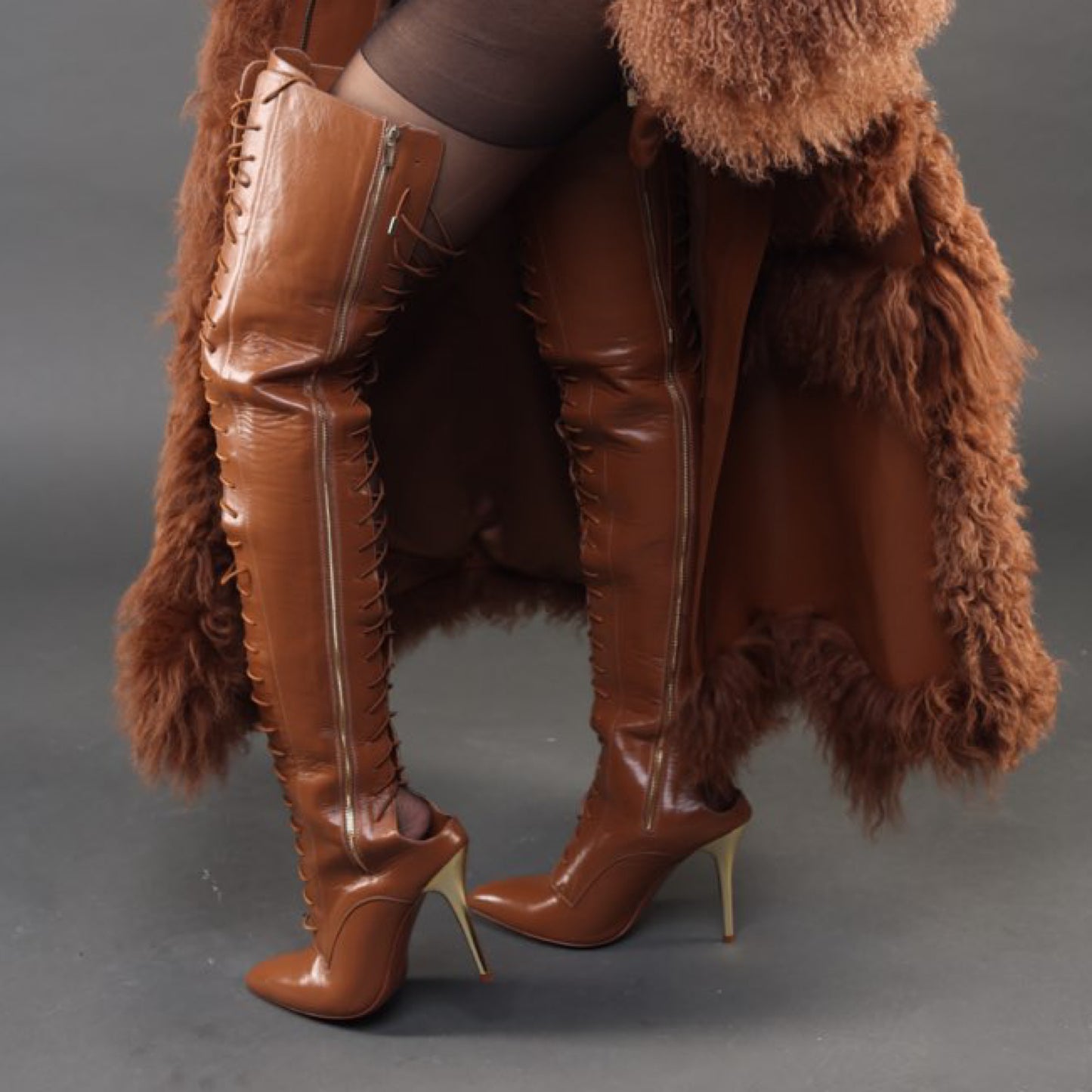 Cacao Peanut Butter Leather x Thigh-High Boot